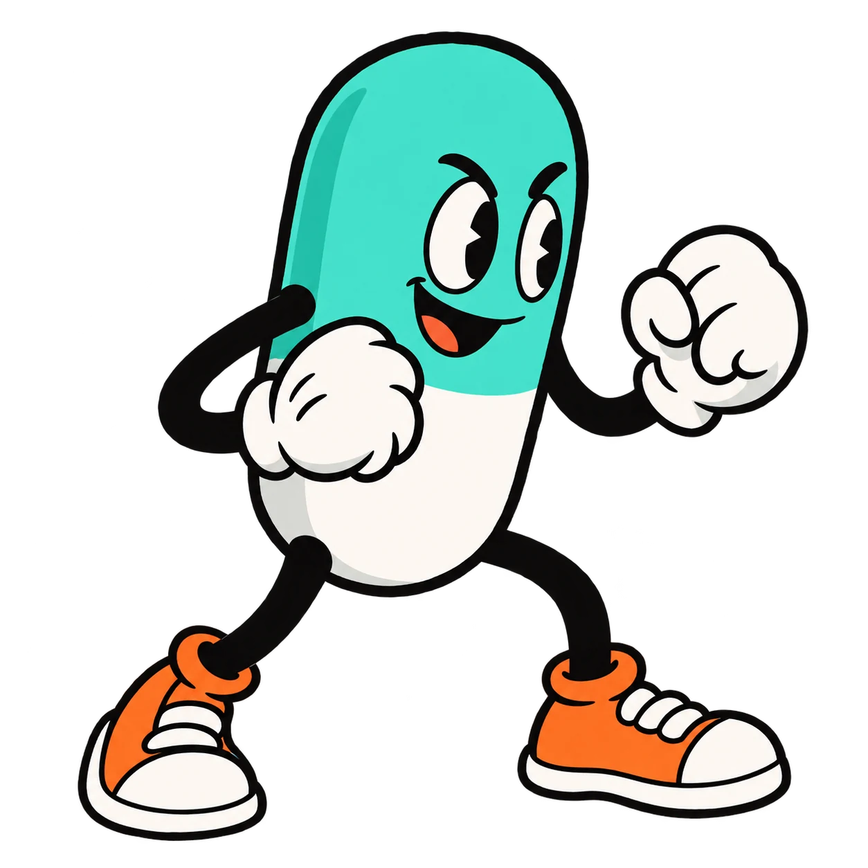 Turquoise capsule mascot ready to race